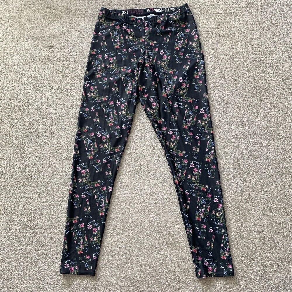 Bombsheller Leggings Night Bloom Floral Women’s Active Pant Size 2XL Made In USA